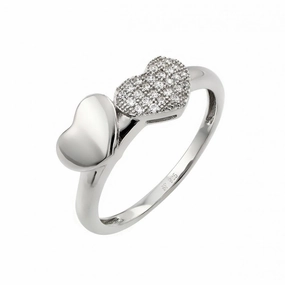 Silver 925 Rhodium Plated Micro Pave Set Clear CZ Heart Ring - STR00953