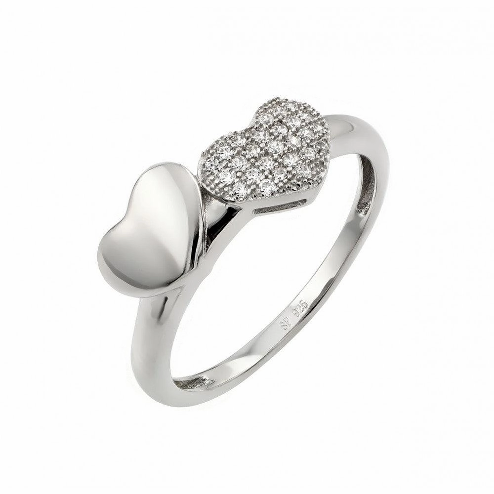 Silver 925 Rhodium Plated Micro Pave Set Clear CZ Heart Ring - STR00953
