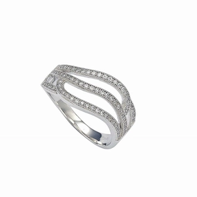 Silver 925 Rhodium Plated Micro Pave Set Clear CZ Wave Ring - GMR00008