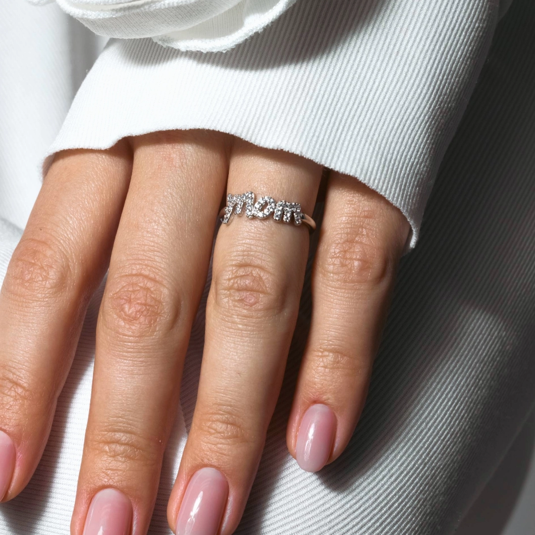 Silver 925 Rhodium Plated Mom Ring - BGR00931