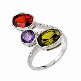 Silver 925 Rhodium Plated Multi Colored CZ Ring - STR00988