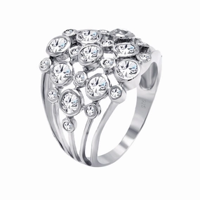 Silver 925 Rhodium Plated Multi Shaped Clear CZ Cigar Band Ring - BGR00383
