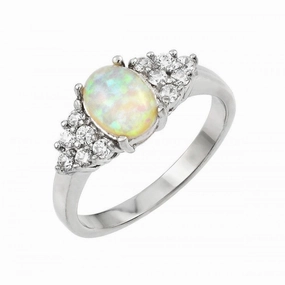 Silver 925 Rhodium Plated Opal Clear Cluster CZ  Ring - STR00994