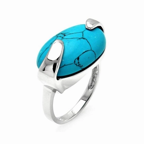 Silver 925 Rhodium Plated Oval Turquoise Ring - BGR00541