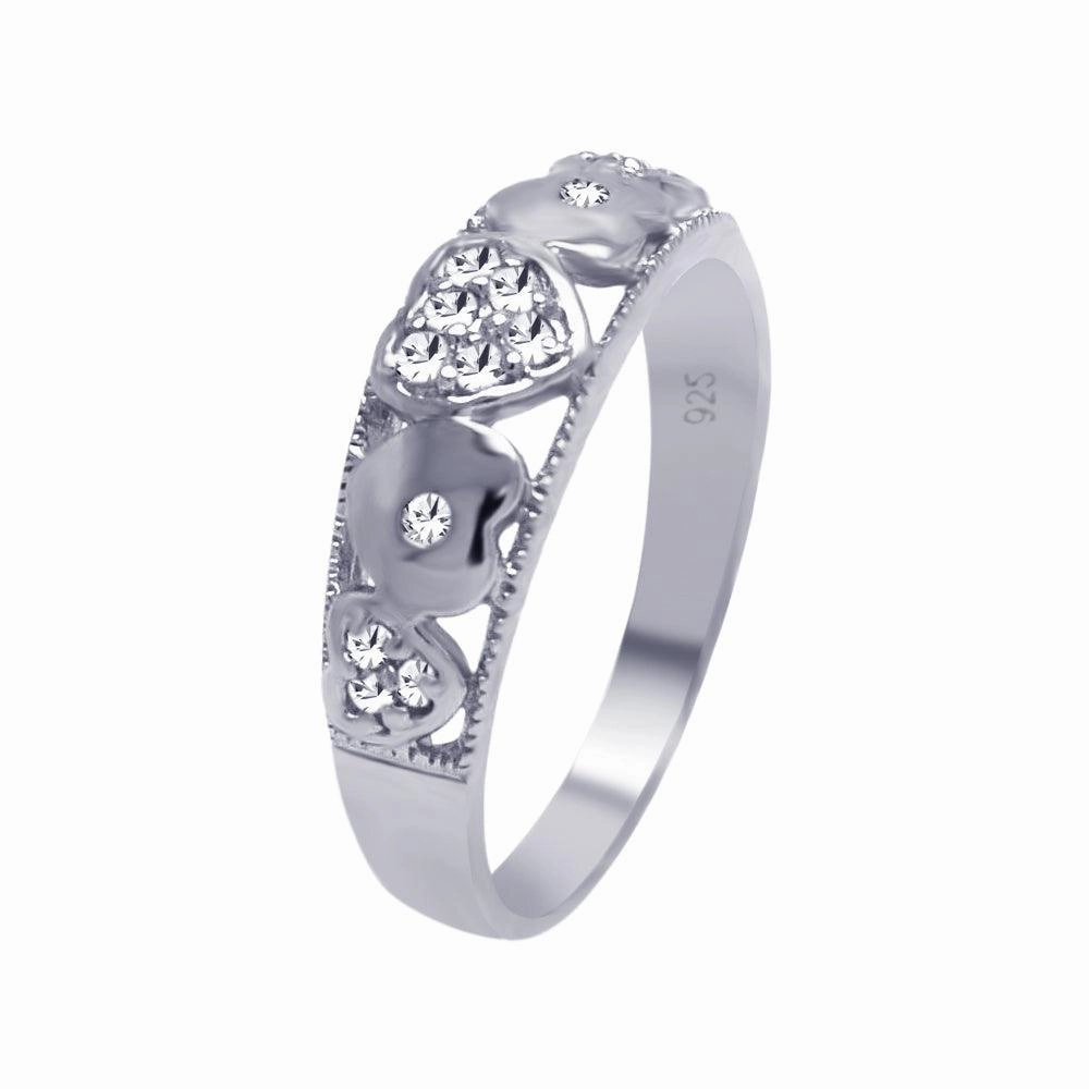 Silver 925 Rhodium Plated Pave Clear CZ Heart Ring - AAR0028
