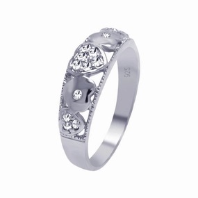 Silver 925 Rhodium Plated Pave Clear CZ Heart Ring - AAR0028