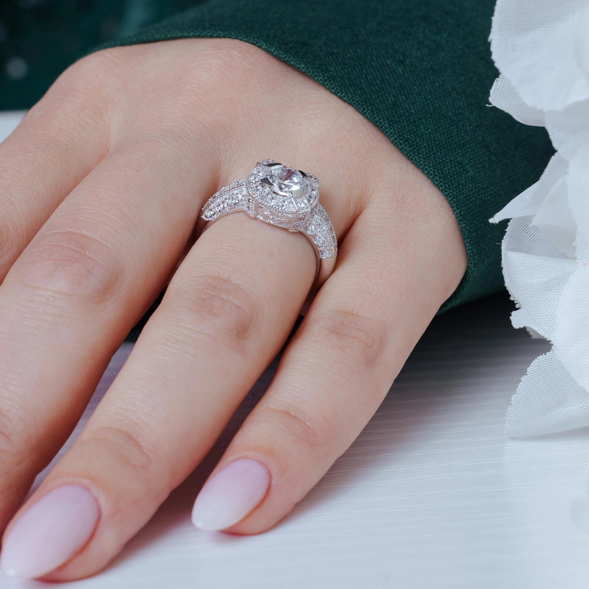 Silver 925 Rhodium Plated Pave CZ Ring - ACR00017