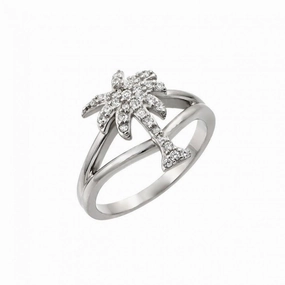 Silver 925 Rhodium Plated Pave Set Clear CZ Palm Tree Ring - STR00999