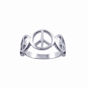 Silver 925 Rhodium Plated Peace Sign Half Ring - STR00596