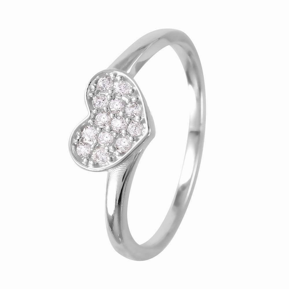 Silver 925 Rhodium Plated Round Band with CZ Heart Ring - GMR00074