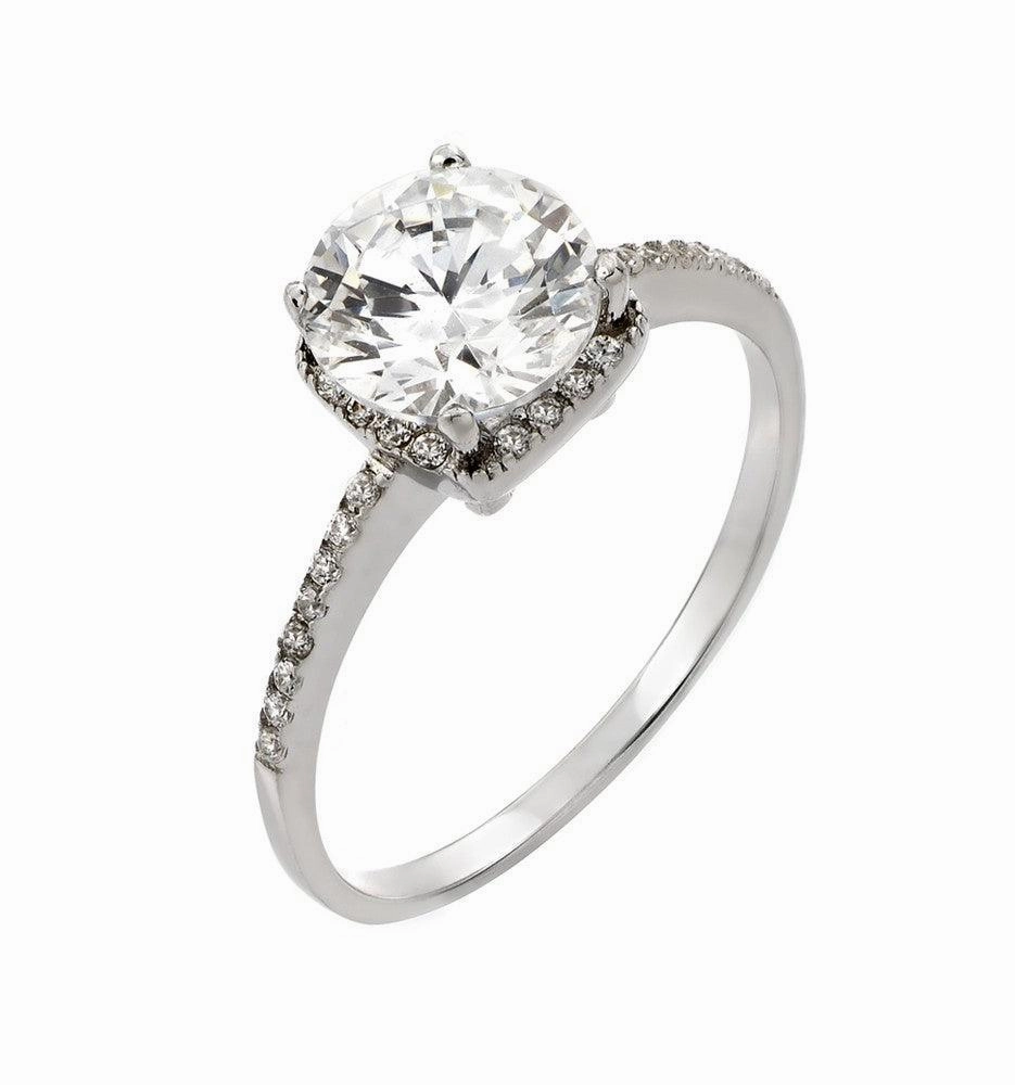 Silver 925 Rhodium Plated Round Clear CZ Ring - STR00921