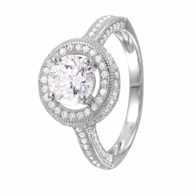Silver 925 Rhodium Plated Round CZ Bridal Ring - GMR00057