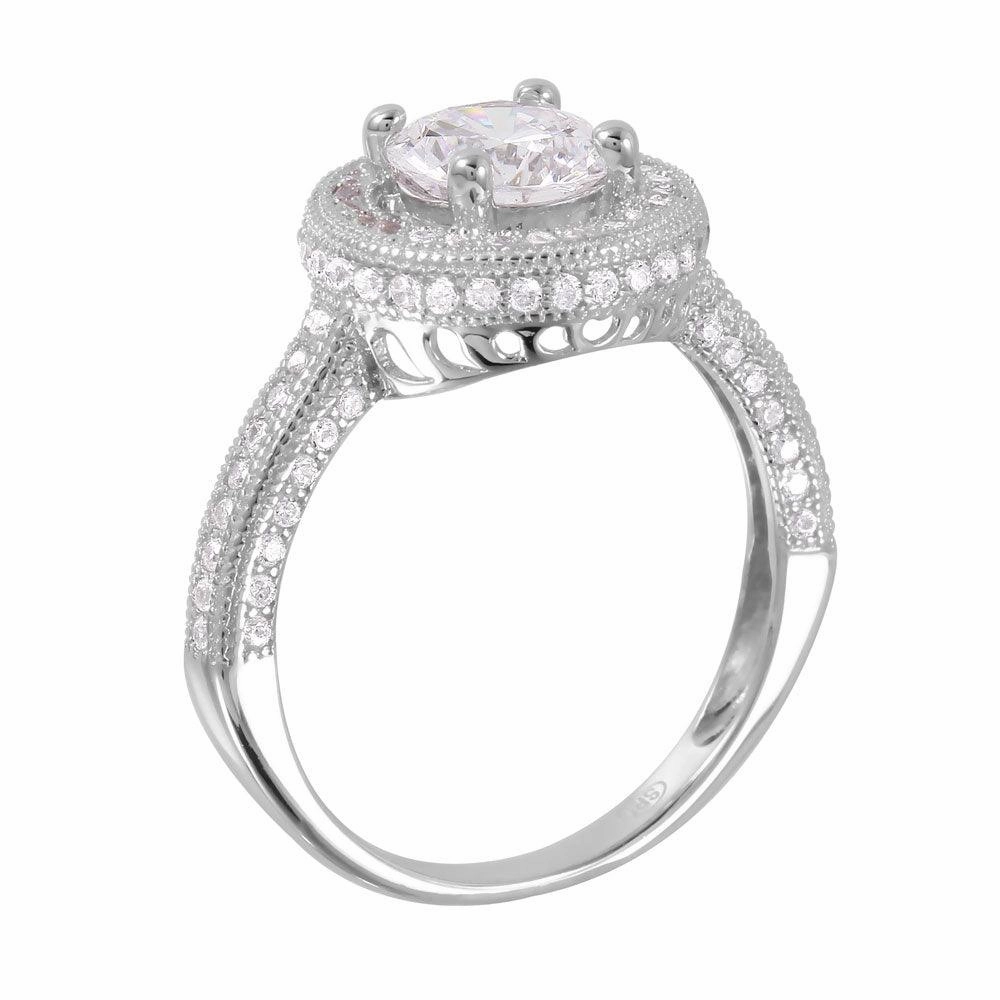 Silver 925 Rhodium Plated Round CZ Bridal Ring - GMR00057