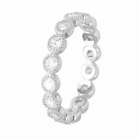 Silver 925 Rhodium Plated Round Eternity Stackable CZ Ring - GMR00064