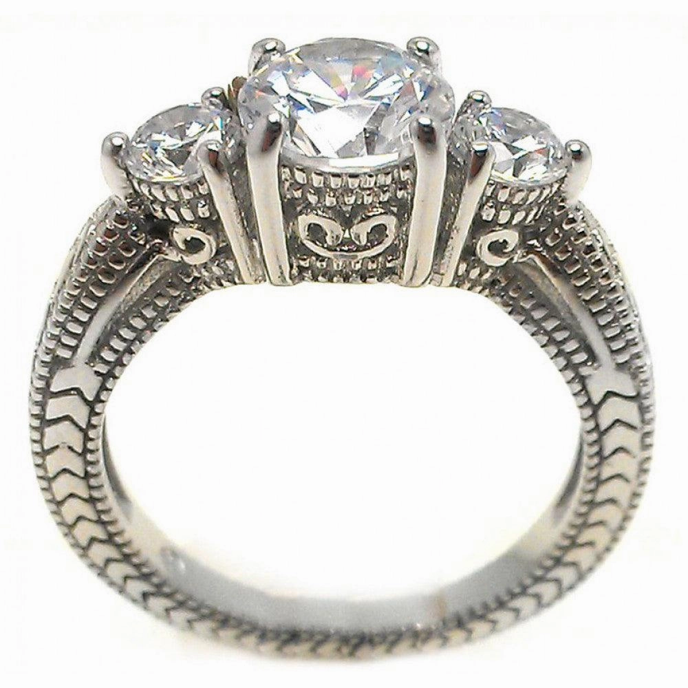 Silver 925 Rhodium Plated Round Past Present Future CZ Ring - BGR00852