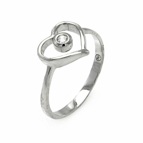 Silver 925 Rhodium Plated Small Round CZ Open Heart Ring - STR00901