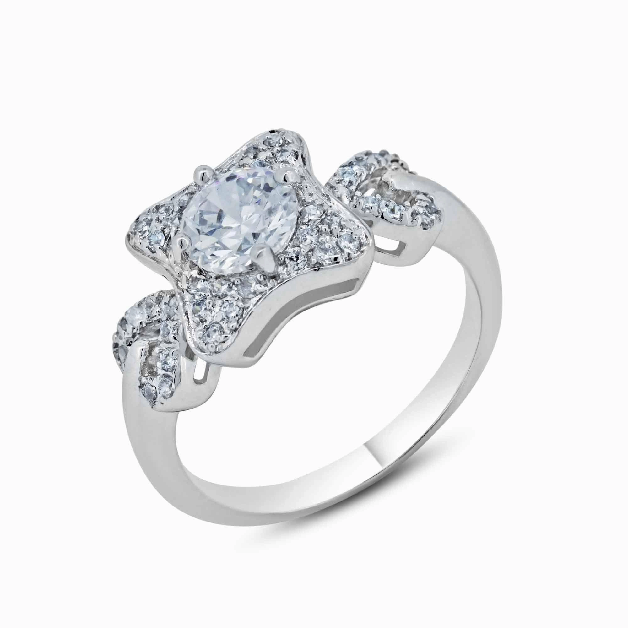 Silver 925 Rhodium Plated Square Clear CZ Bridal Ring - BGR00553