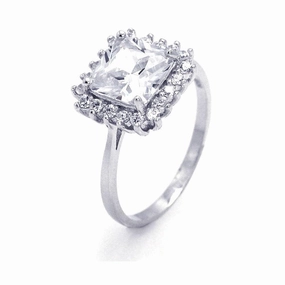 Silver 925 Rhodium Plated Square Cluster CZ Ring - STR00648