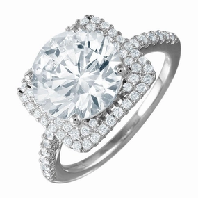 Silver 925 Rhodium Plated Square Halo Ring with Round CZ Center Stone - GMR00051