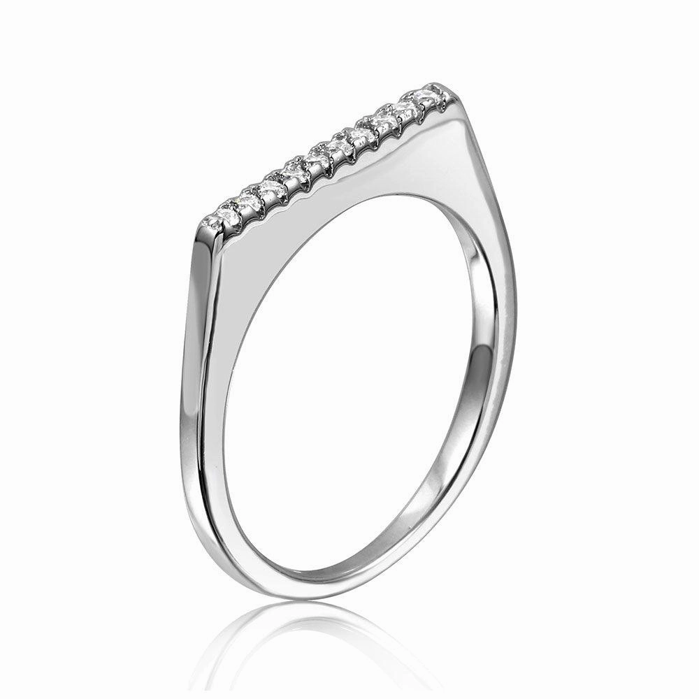 Silver 925 Rhodium Plated Stackable Flat Top CZ Ring - STR01047RH
