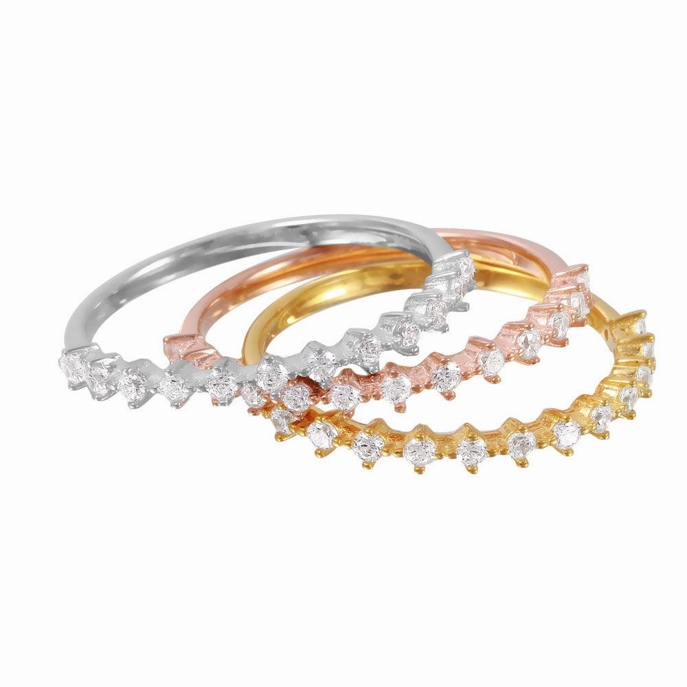 Silver 925 Rhodium Plated Tri-Color Stackable CZ Ring - GMR00059TRI