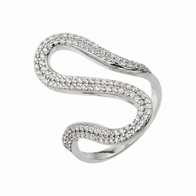 Silver 925 Rhodium Plated Wavy CZ Ring - GMR00030