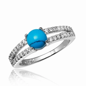 Silver 925 Rhodium Plated Wedding Band with Turquoise Center - BGR01056