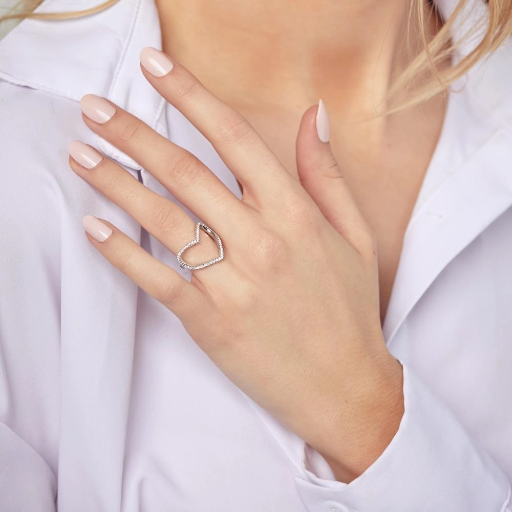 Silver 925 Rhodium Plated Wide Open Heart Ring - STR01043