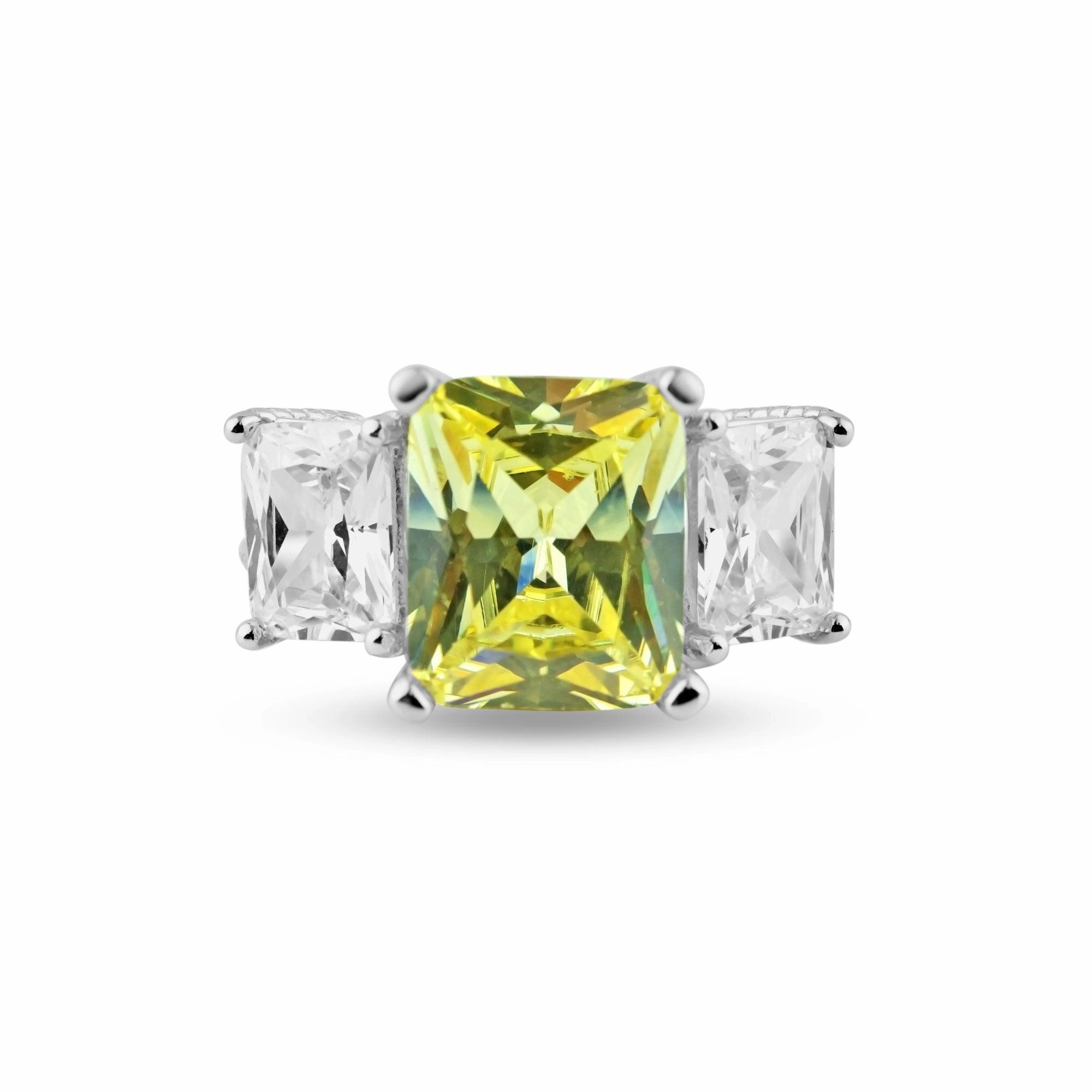 Silver 925 Rhodium Plated Yellow Center and Clear CZ Ring - STR00537