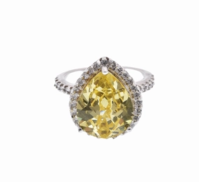 Silver 925 Rhodium Plated Yellow Center Clear Cluster CZ Ring - STR00386YEL