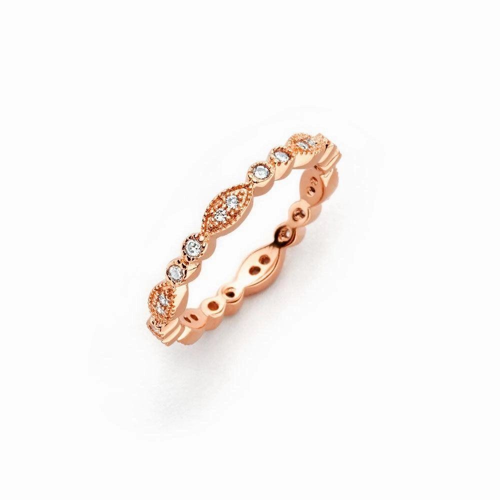 Silver 925 Rose Gold Plated Clear Round and Marquise CZ Stackable Eternity Ring - BGR00537RGP