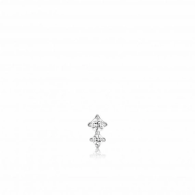 Silver Double Sparkle Barbell Single Earring E035-07H