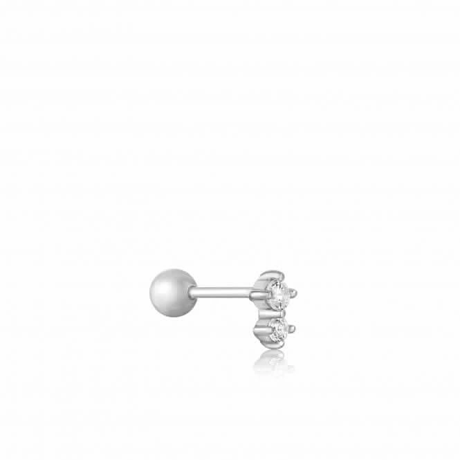 Silver Double Sparkle Barbell Single Earring E035-07H