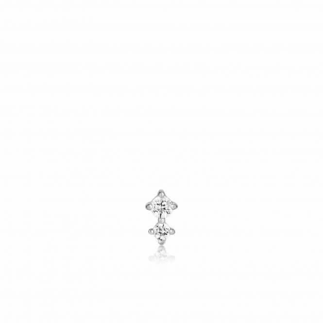 Silver Double Sparkle Barbell Single Earring E035-07H