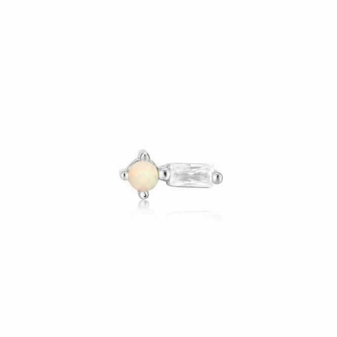 Silver Kyoto Opal Sparkle Barbell Single Earring E047-03H