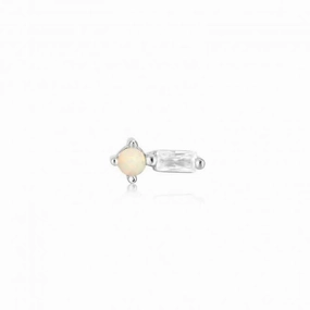 Silver Kyoto Opal Sparkle Barbell Single Earring E047-03H