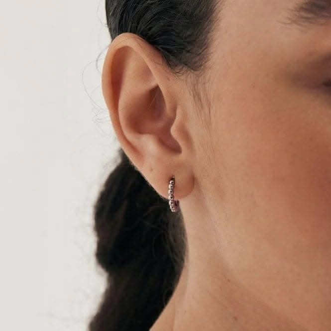 Silver Orb Huggie Hoop Earrings E045-03H