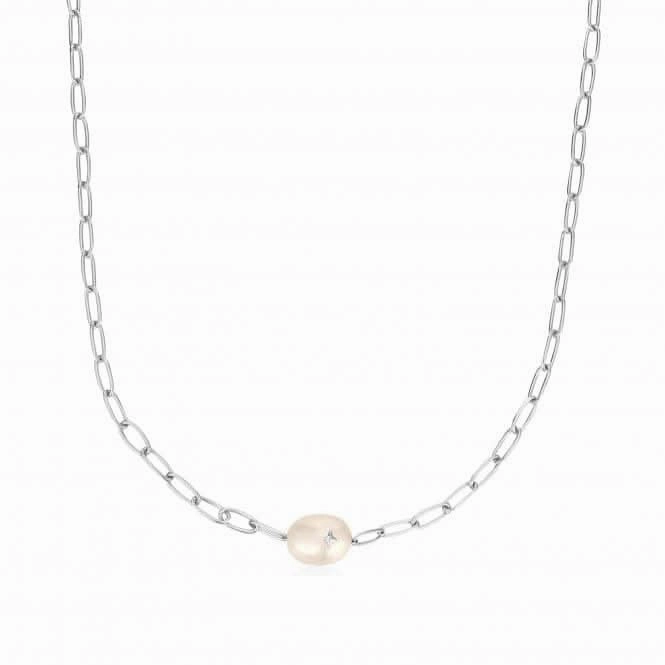Silver Pearl Sparkle Chunky Chain Necklace N043-05H