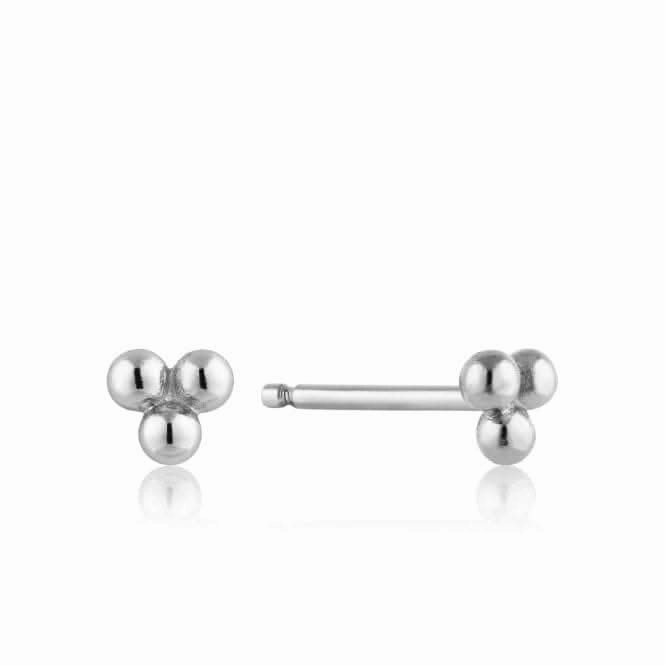 Silver Rhodium Plated Modern Triple Ball Stud Earrings E002-01H