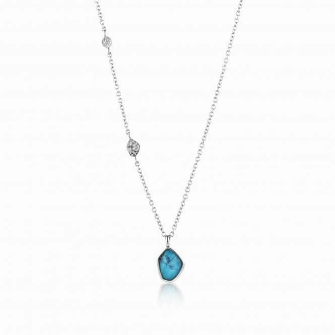 Silver Rhodium Plated Turquoise Pendant Necklace N014-02H