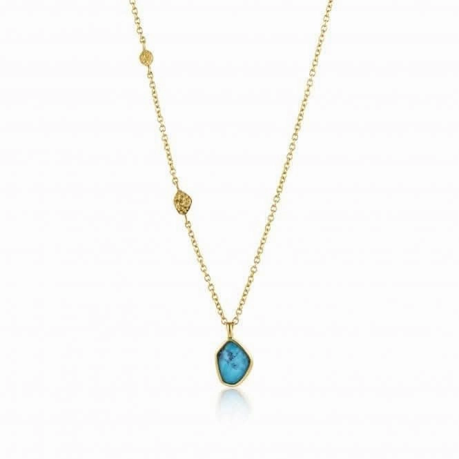 Silver Shiny Gold Plated Turquoise Pendant Necklace N014-02G