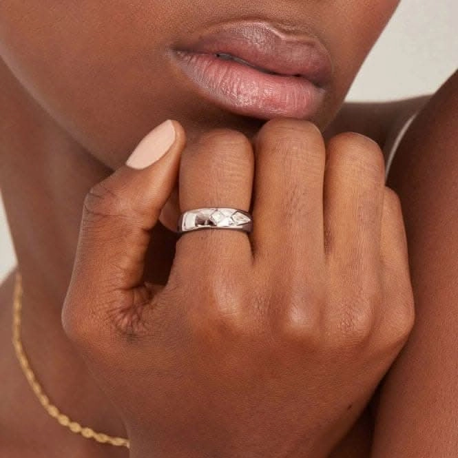Silver Sparkle Emblem Thick Band Ring R041-02H-W