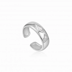 Silver Sparkle Emblem Thick Band Ring R041-02H-W