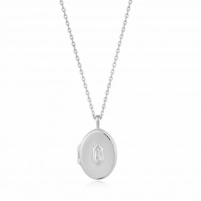 Silver Sparkle Locket Pendant Necklace N041-04H-W
