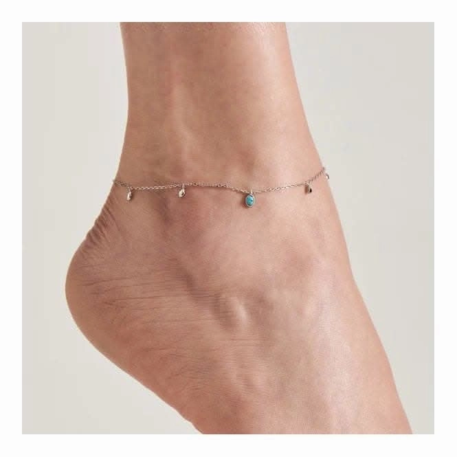 Silver Turquoise Drop Pendant Anklet F044-01H