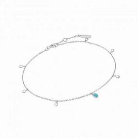 Silver Turquoise Drop Pendant Anklet F044-01H