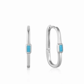 Silver Turquoise Oval Hoop Earrings E033-05H