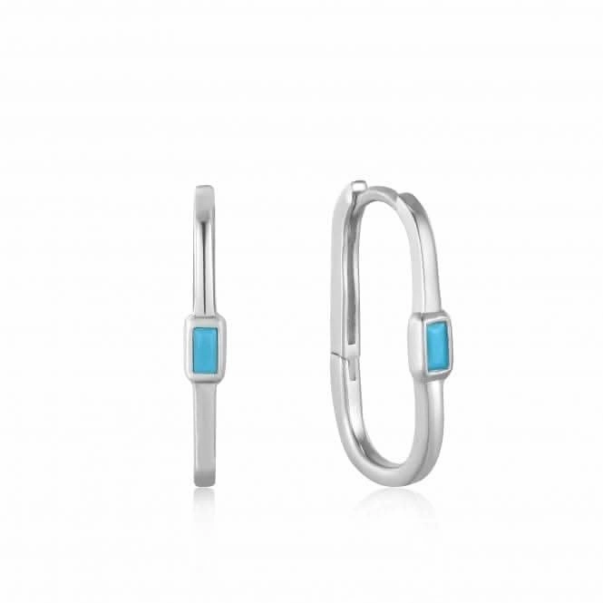 Silver Turquoise Oval Hoop Earrings E033-05H