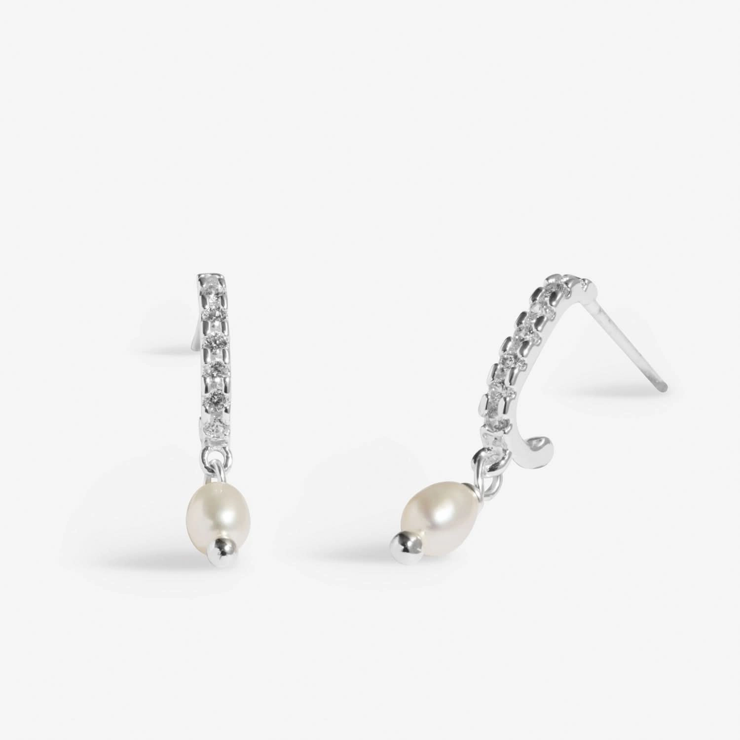Soul Shine Pave Pearl Silver Plated Hoop Earrings 8475