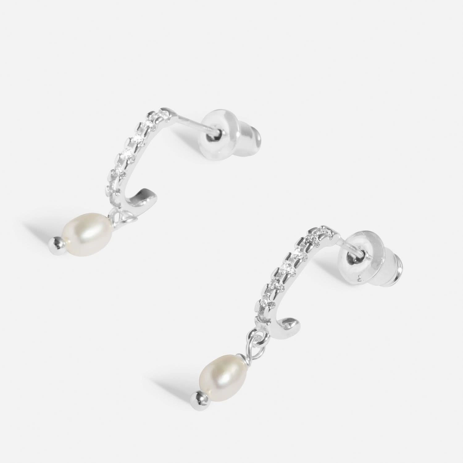Soul Shine Pave Pearl Silver Plated Hoop Earrings 8475